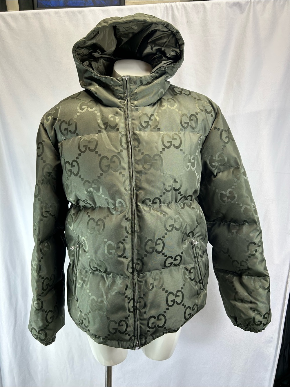 Gucci Khaki Jumbo GG Down Jacket